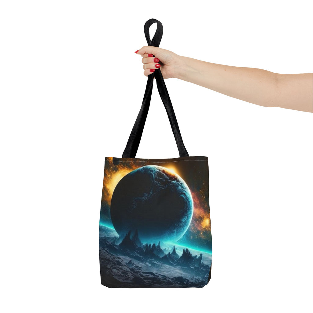 Cosmic Eclipse Tote Bag — Alien Planet Space Art All-Over Print