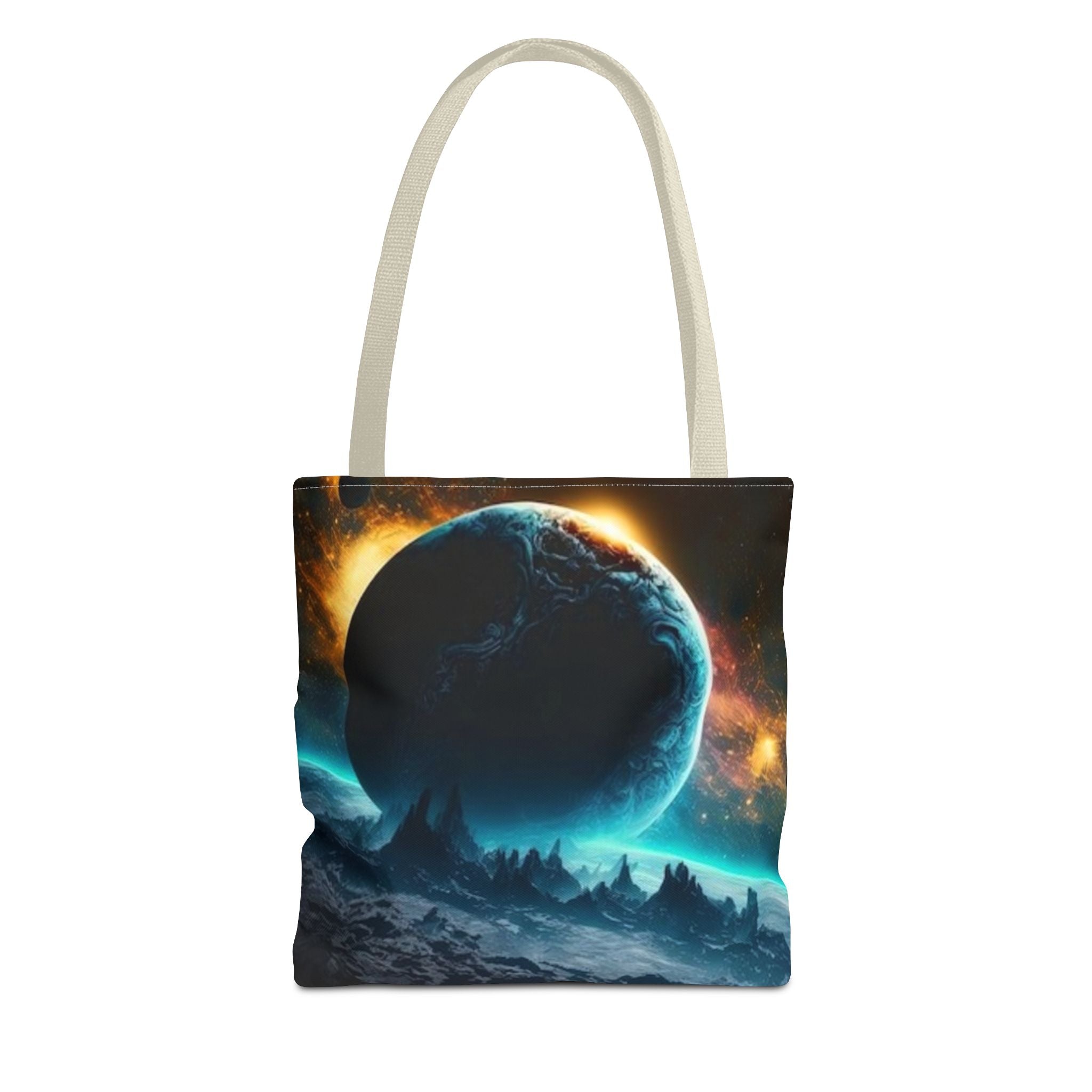 Cosmic Eclipse Tote Bag — Alien Planet Space Art All-Over Print