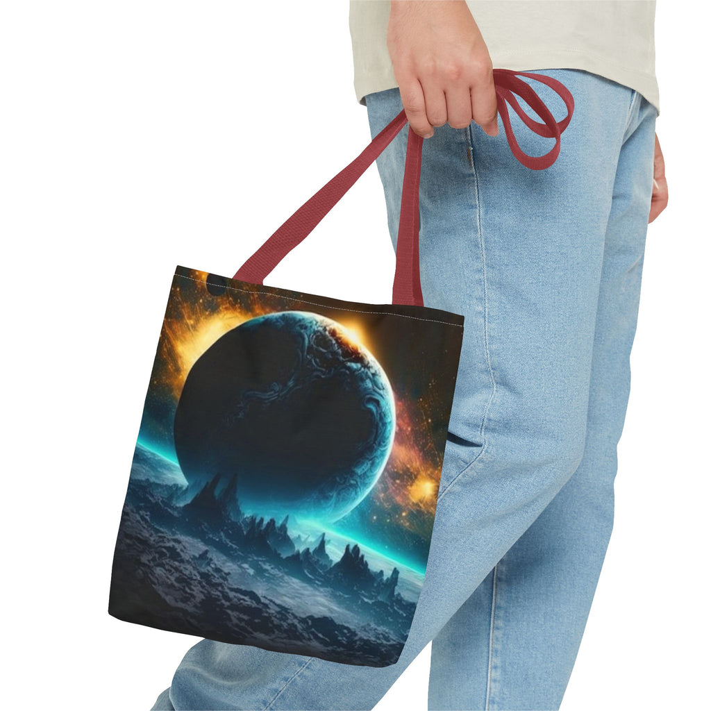 Cosmic Eclipse Tote Bag — Alien Planet Space Art All-Over Print
