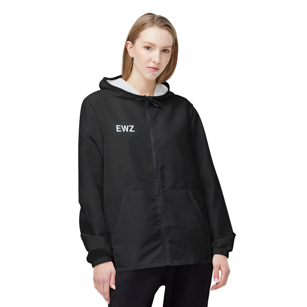 EWZ Minimal Black Windbreaker Jacket – Lightweight Hooded Windbreaker