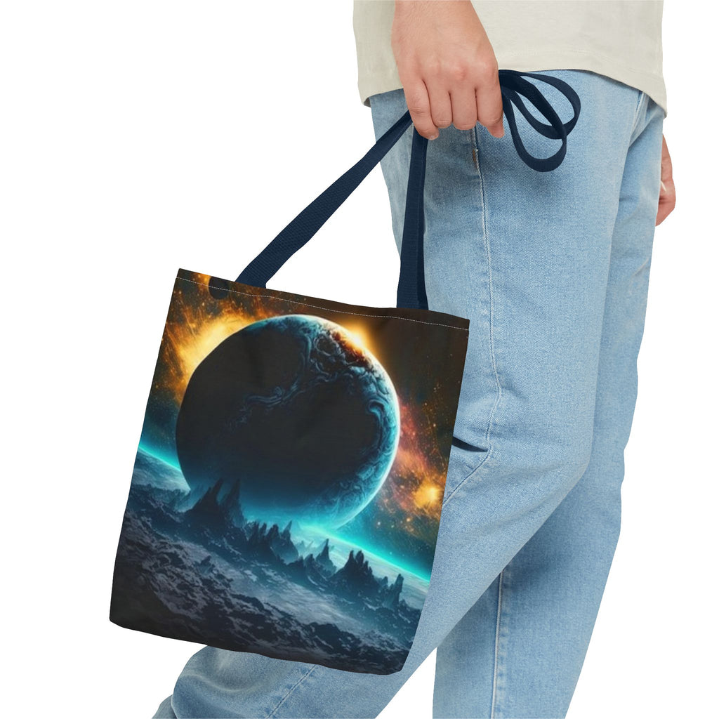 Cosmic Eclipse Tote Bag — Alien Planet Space Art All-Over Print