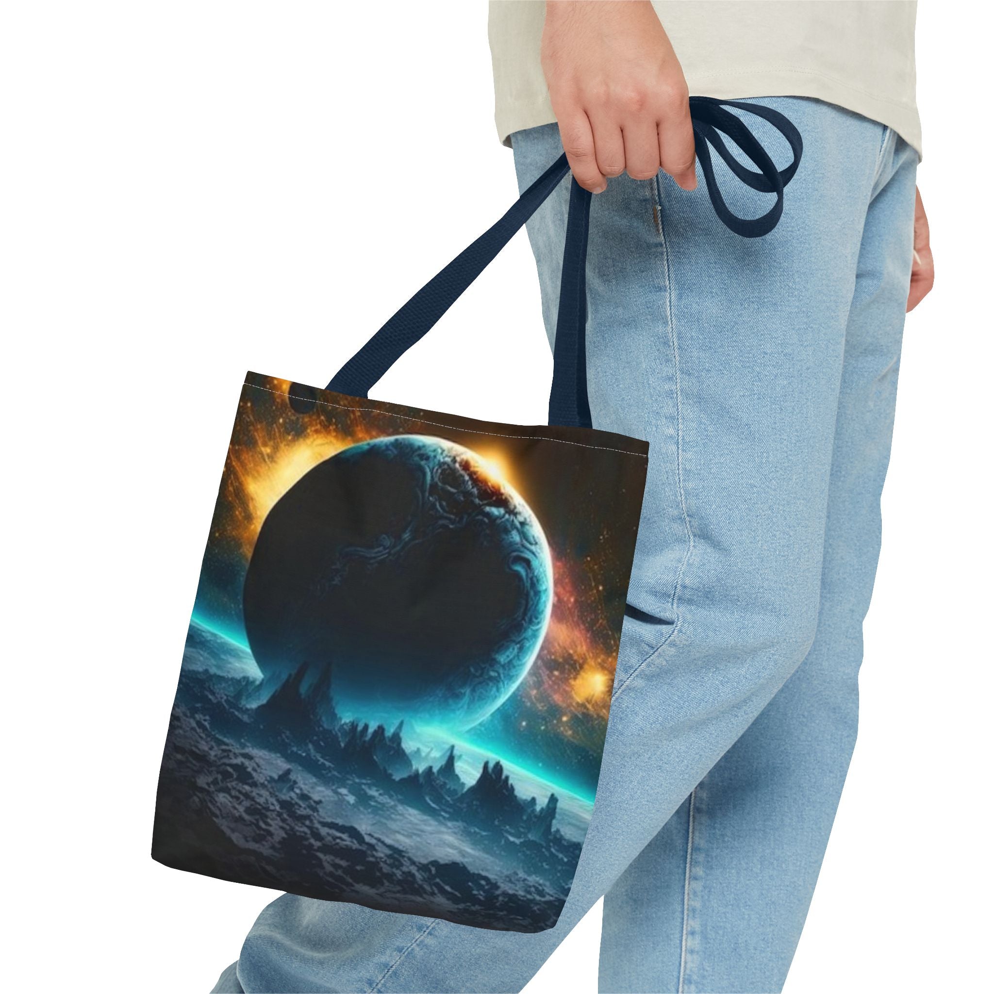 Cosmic Eclipse Tote Bag — Alien Planet Space Art All-Over Print