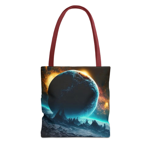 Cosmic Eclipse Tote Bag — Alien Planet Space Art All-Over Print