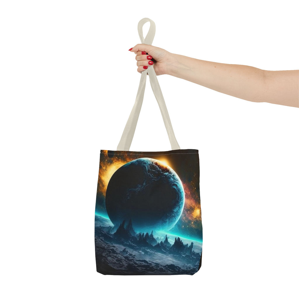 Cosmic Eclipse Tote Bag — Alien Planet Space Art All-Over Print