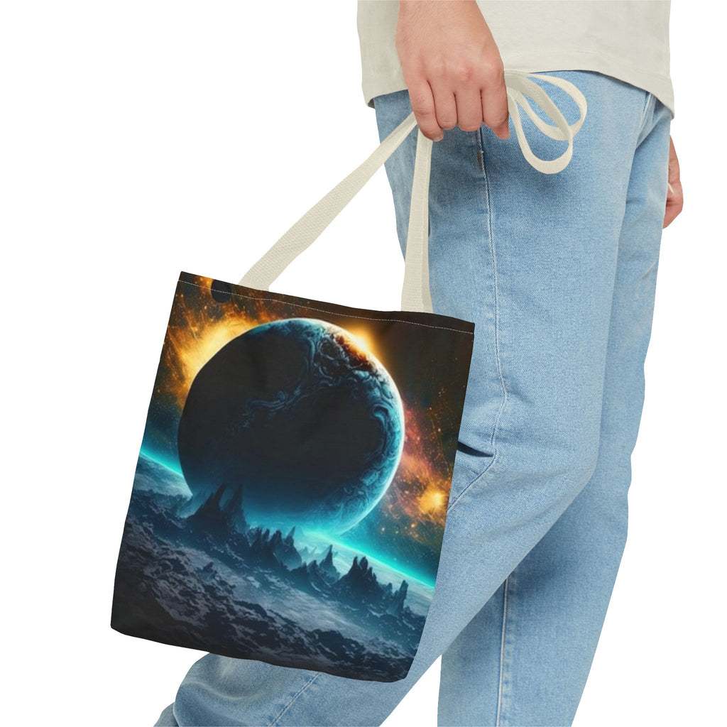 Cosmic Eclipse Tote Bag — Alien Planet Space Art All-Over Print